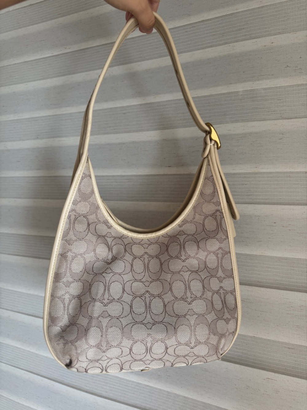 Coach Cream and Light Beige Signature Jacquard Shoulder Bag